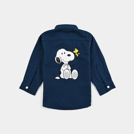 Infant Boys Cotton Twill Shirt F/S (Peanuts) - Blue