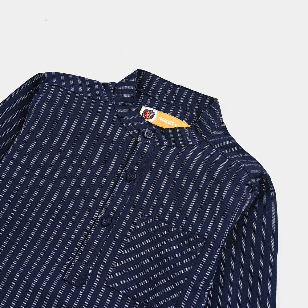 Boys Yarn Dyed Shirt F/S (Keep Moving) - NAVY
