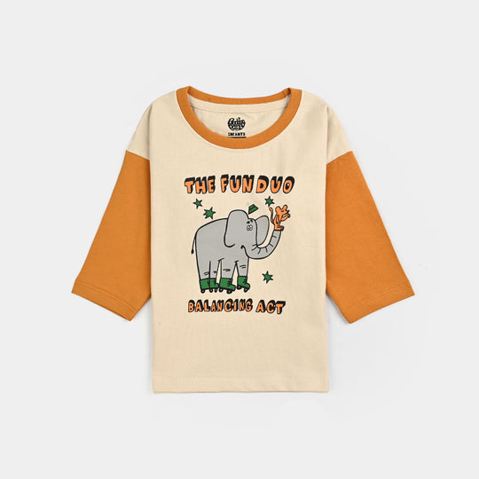 Infant Boys Cotton Jersey T-Shirt F/S The Fun Duo-Wood Ash