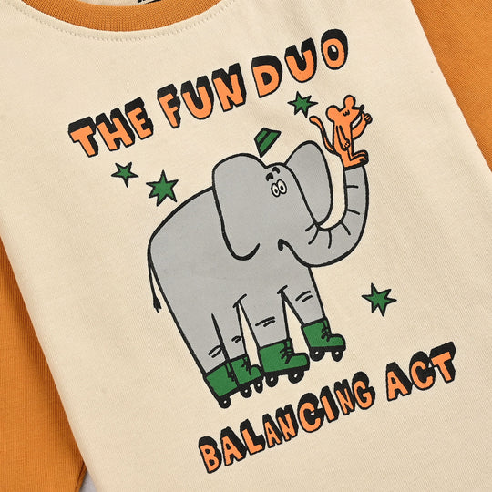 Infant Boys Cotton Jersey T-Shirt F/S The Fun Duo-Wood Ash