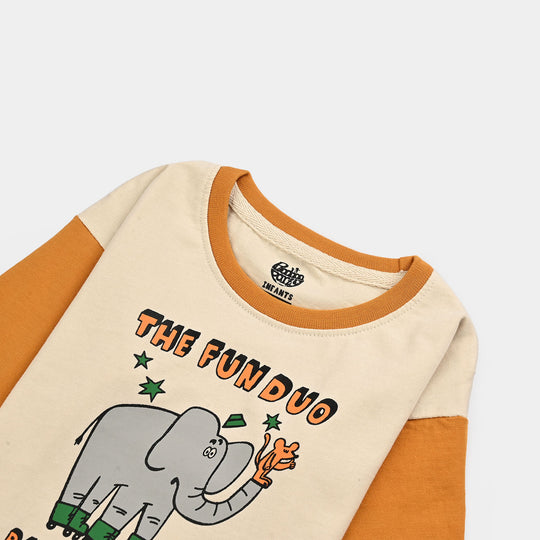 Infant Boys Cotton Jersey T-Shirt F/S The Fun Duo-Wood Ash