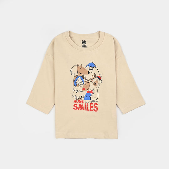 Infant Boys Cotton Jersey T-Shirt F/S Huge Smiles-Wood Ash