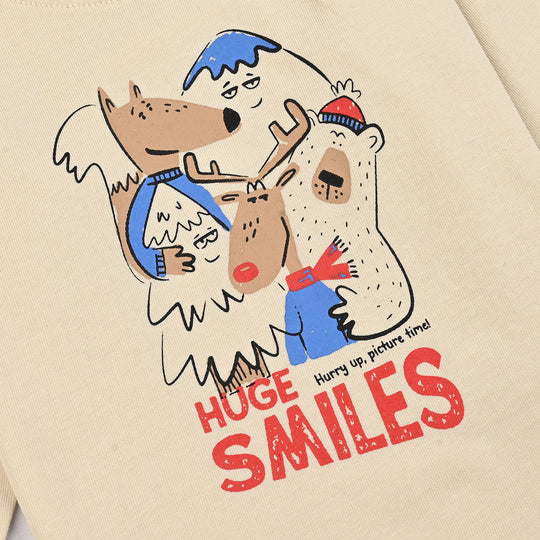 Infant Boys Cotton Jersey T-Shirt F/S Huge Smiles-Wood Ash