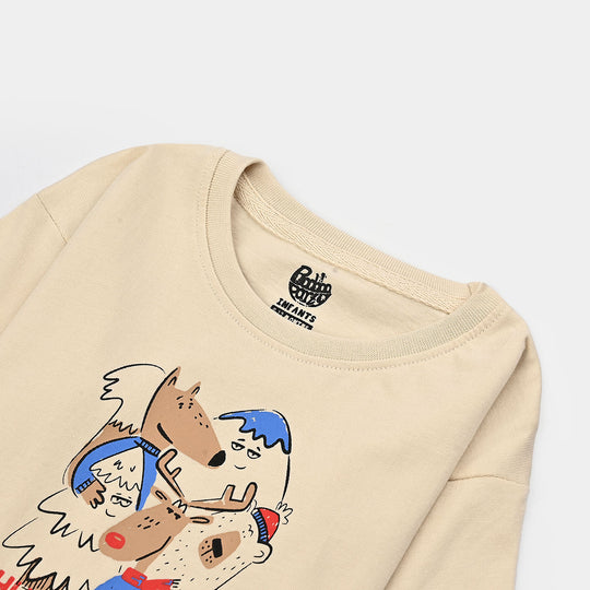 Infant Boys Cotton Jersey T-Shirt F/S Huge Smiles-Wood Ash