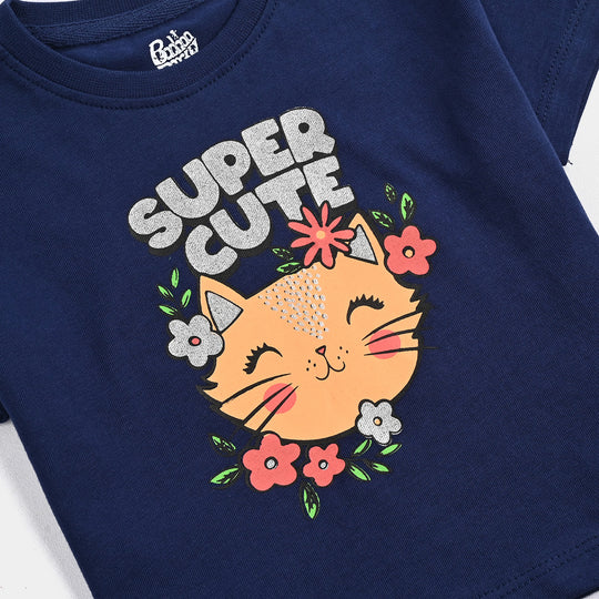 Infant Girls Cotton Jersey T-Shirt H/S Super Cute - NAVY