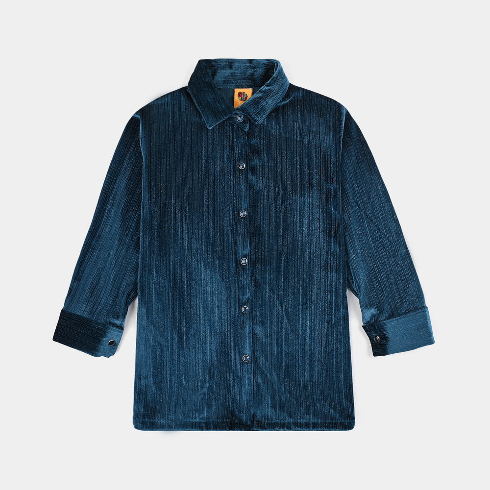 Girls Velvet Co-Ord Set Dusty Lines-Teal.Green