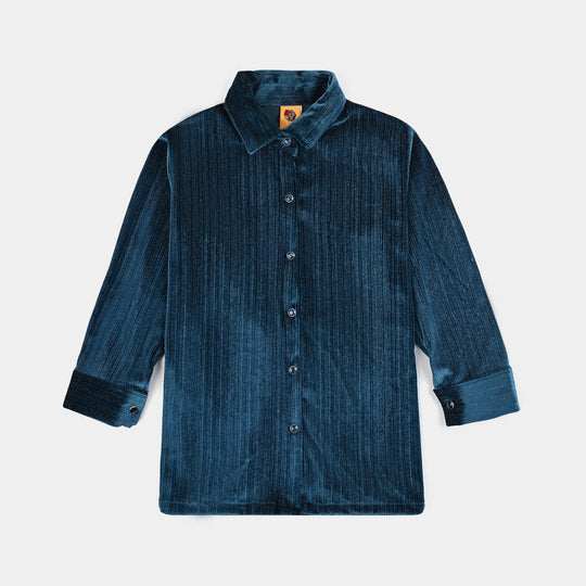 Girls Velvet Co-Ord Set Dusty Lines-Teal.Green