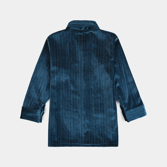 Girls Velvet Co-Ord Set Dusty Lines-Teal.Green