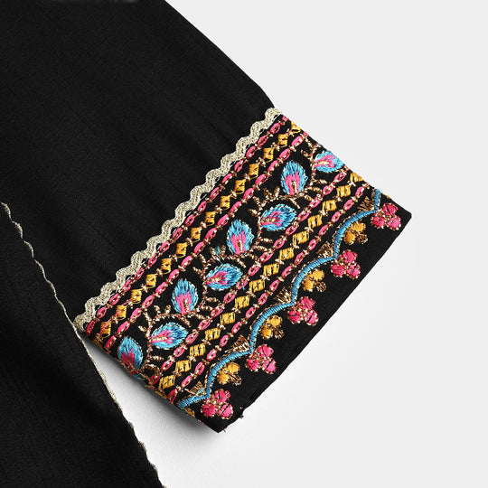 Girls Raw Silk Fancy 3Pcs Nazakat-BLACK