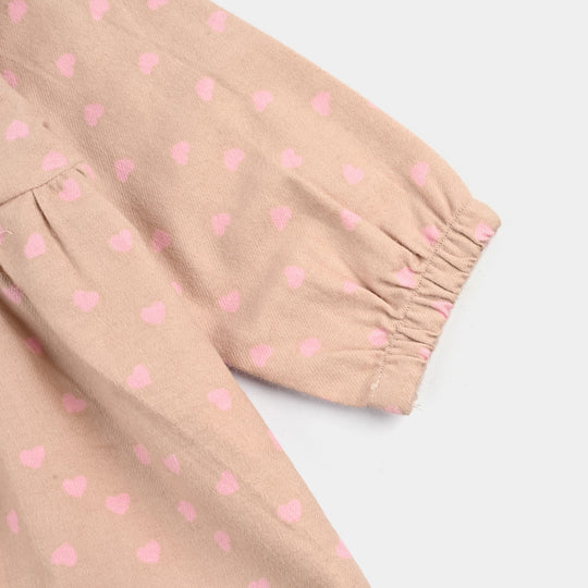 Infant Girls Cotton Casual Frock Pink Heart - BEIGE