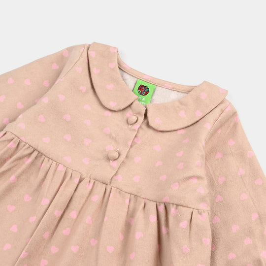Infant Girls Cotton Casual Frock Pink Heart - BEIGE