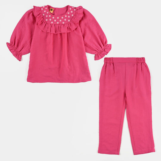 Girls Poly Mesh Emb Co-Ord Set Celia - Pink