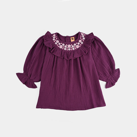 Girls Poly Crinkle Emb Co-Ord Set Plum - Purple