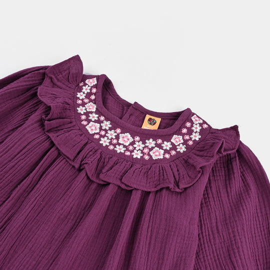 Girls Poly Crinkle Emb Co-Ord Set Plum - Purple