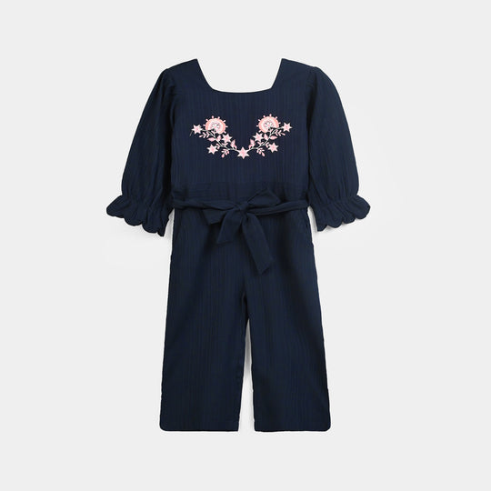 Girls Poly Crinkle Emb Jumpsuit Hazel-Navy Blue