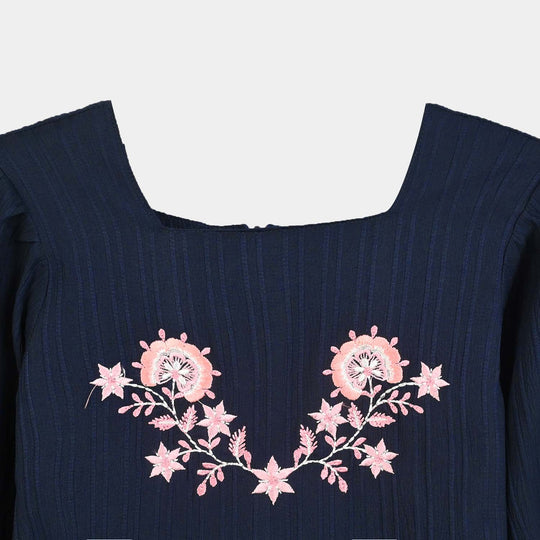 Girls Poly Crinkle Emb Jumpsuit Hazel-Navy Blue