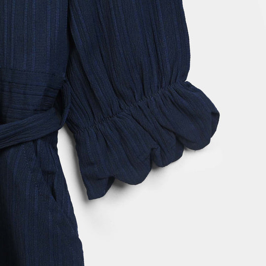 Girls Poly Crinkle Emb Jumpsuit Hazel-Navy Blue