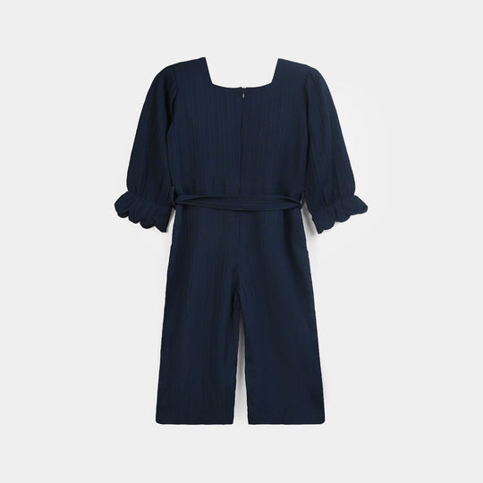 Girls Poly Crinkle Emb Jumpsuit Hazel-Navy Blue