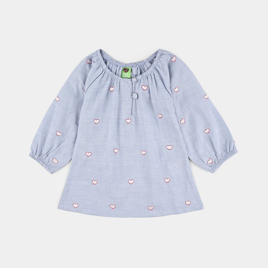 Infant Girls Cotton Emb Top Blue Scalloped-BLUE