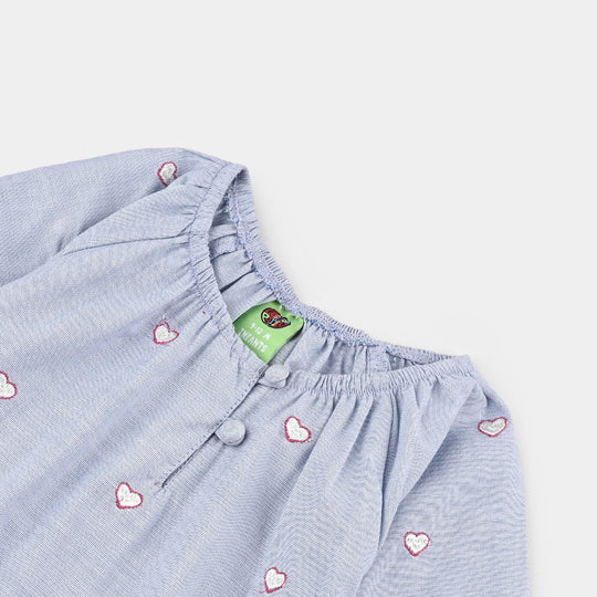 Infant Girls Cotton Emb Top Blue Scalloped-BLUE