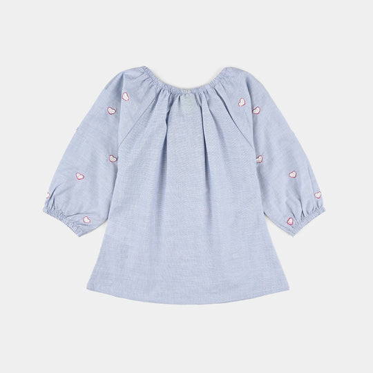 Infant Girls Cotton Emb Top Blue Scalloped-BLUE