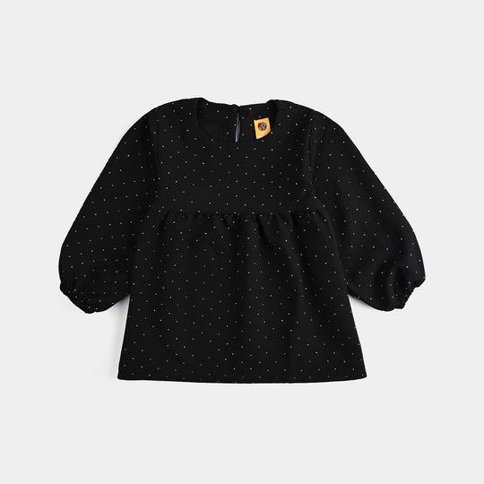 Girls Poly Crinkle CO-Ord Set Black Studs-BLACK