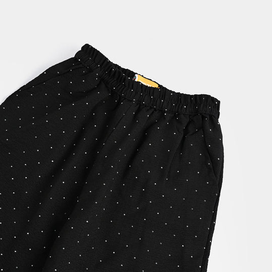 Girls Poly Crinkle CO-Ord Set Black Studs-BLACK