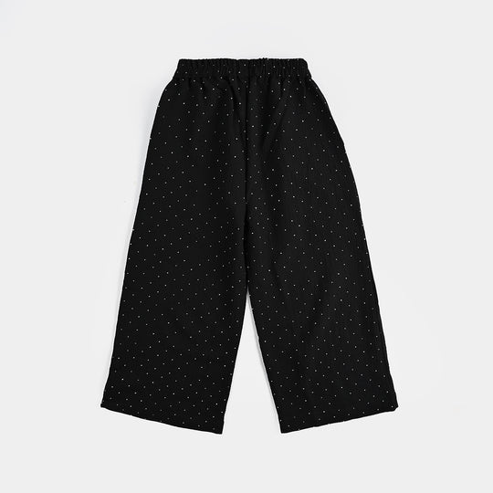 Girls Poly Crinkle CO-Ord Set Black Studs-BLACK