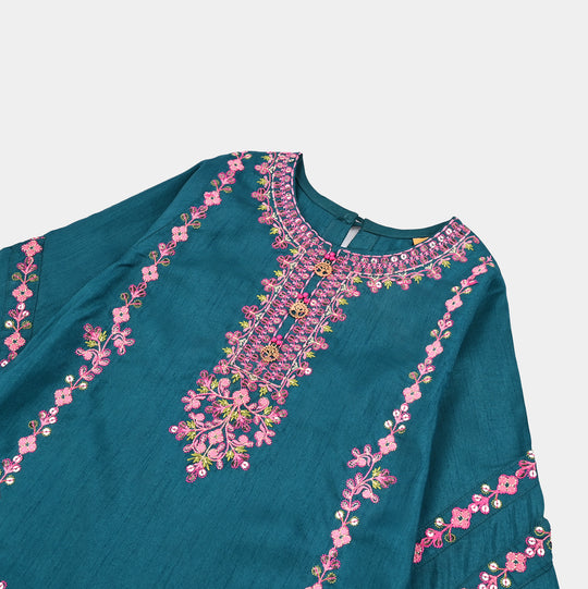 Girls Raw Silk Emb 2Pcs Geet-Green