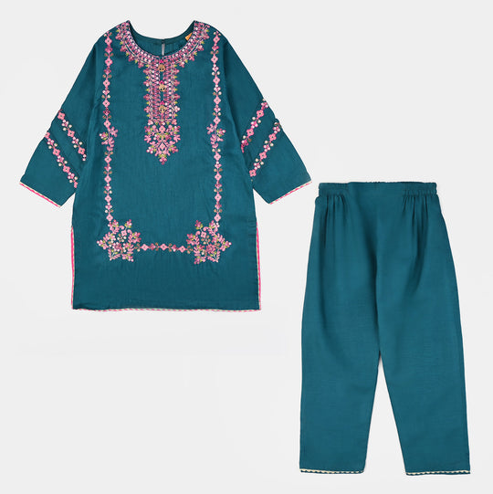 Girls Raw Silk Emb 2Pcs Geet-Green
