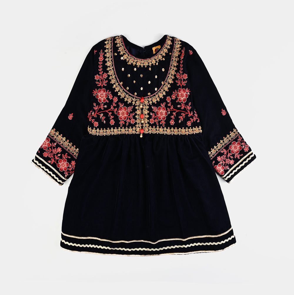 Girls Velvet 3Pcs Noor-Navy Blue