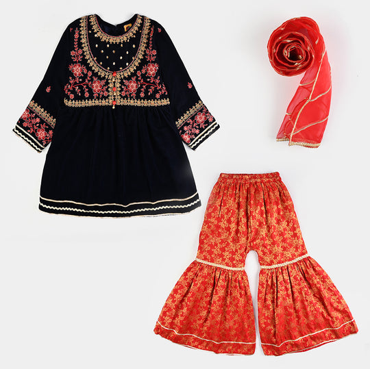 Girls Velvet 3Pcs Noor-Navy Blue