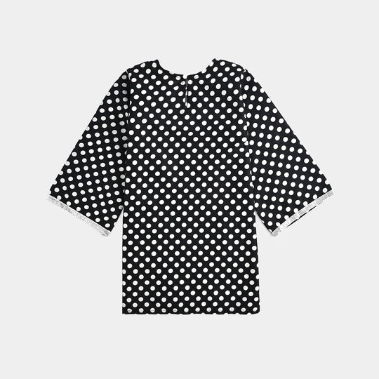 Girls Cotton Poplin Printed & Emb 2 Pcs Polka Dote - BLACK