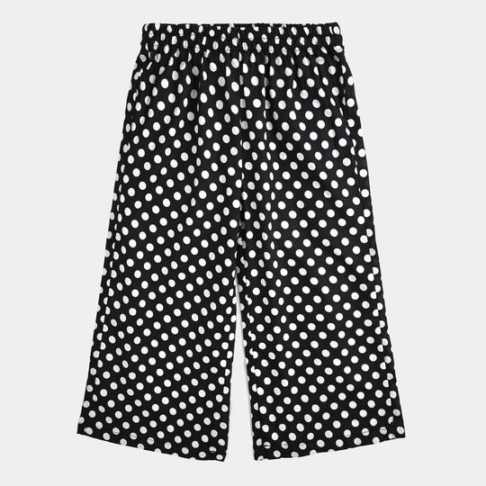 Girls Cotton Poplin Printed & Emb 2 Pcs Polka Dote - BLACK