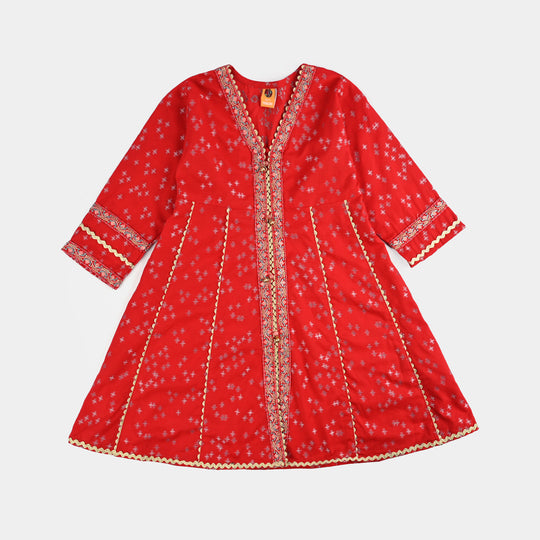 Girls Jacquard Emb 2Pcs Andaaz-Red