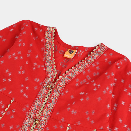 Girls Jacquard Emb 2Pcs Andaaz-Red