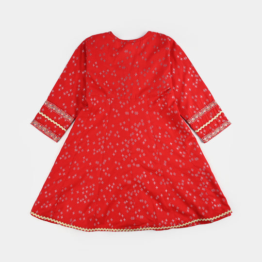 Girls Jacquard Emb 2Pcs Andaaz-Red