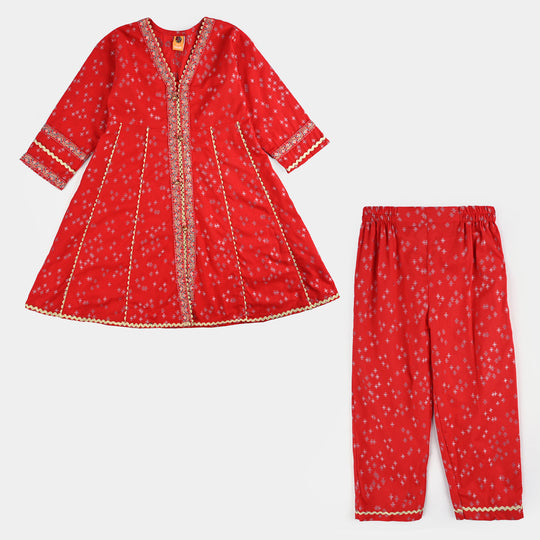 Girls Jacquard Emb 2Pcs Andaaz-Red