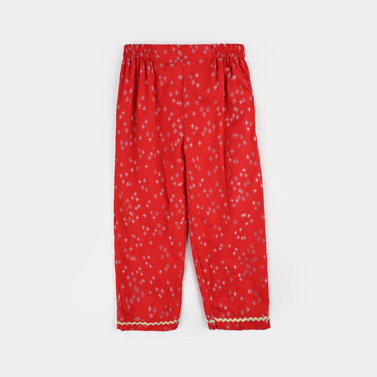 Girls Jacquard Emb 2Pcs Andaaz-Red