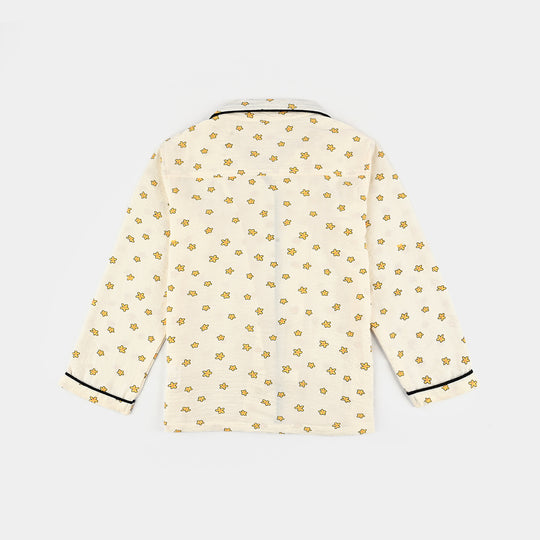 Infant Girls Viscose Night Suit-Stars - Off.White