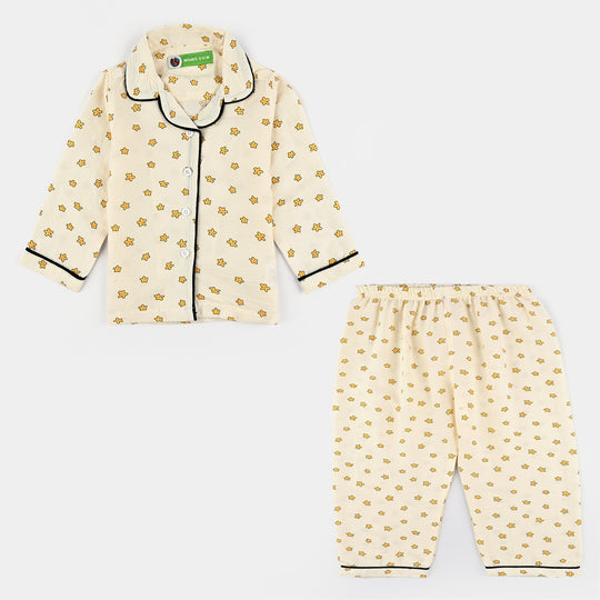 Infant Girls Viscose Night Suit-Stars - Off.White
