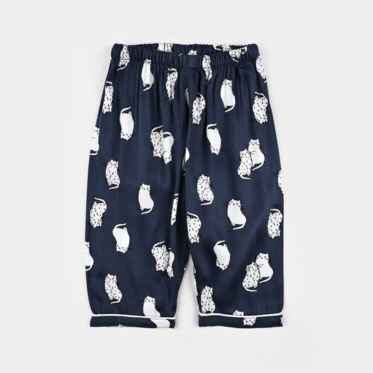 Infant Girls Viscose Night Suit-Cat - Blue