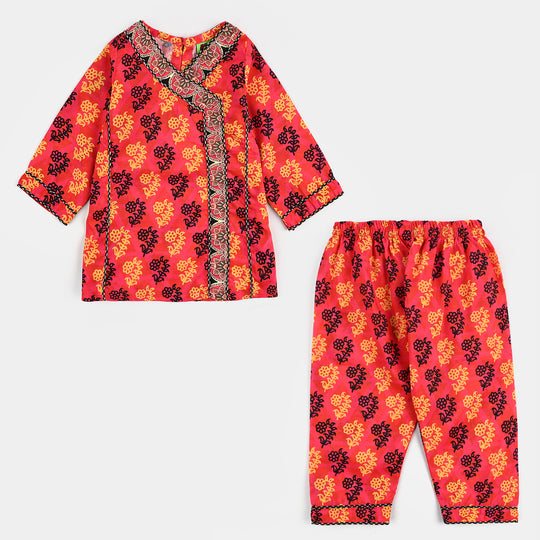 Infant Girls poly cambric Printed 2Pcs-Multi