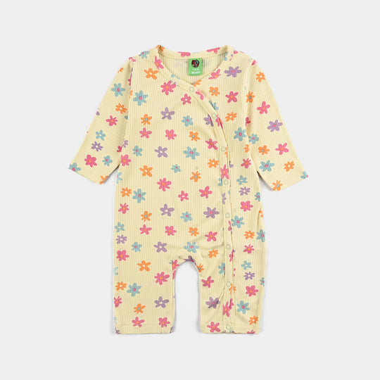 Infant Girls 2x1 Rib Romper FLOWERS - Lemon Drop