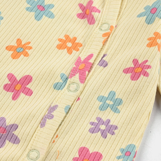 Infant Girls 2x1 Rib Romper FLOWERS - Lemon Drop