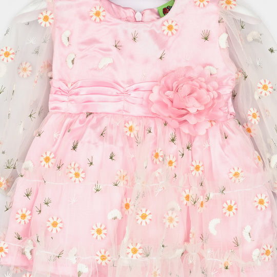 Infant Girls Net Fancy Frock-Pretty - Lt Pink