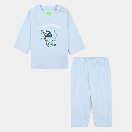 Infant Boys Poly Cotton Jersey Night Suit TIME TO SLEEP-BLUE