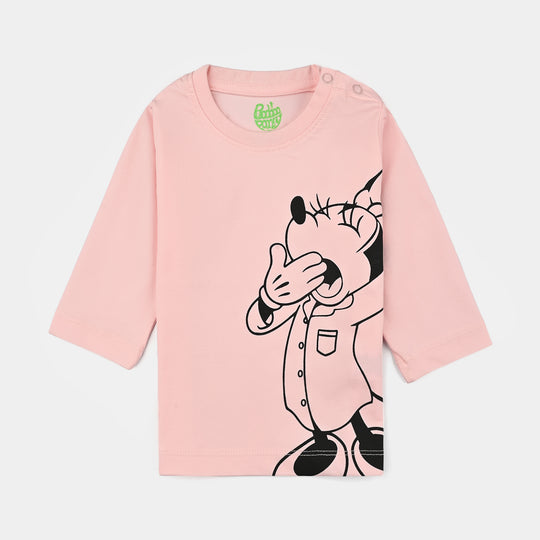 Infant Girls Poly Cotton Jersey Night Suit-Pink