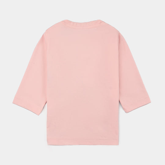 Infant Girls Poly Cotton Jersey Night Suit-Pink