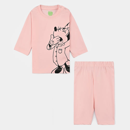 Infant Girls Poly Cotton Jersey Night Suit-Pink